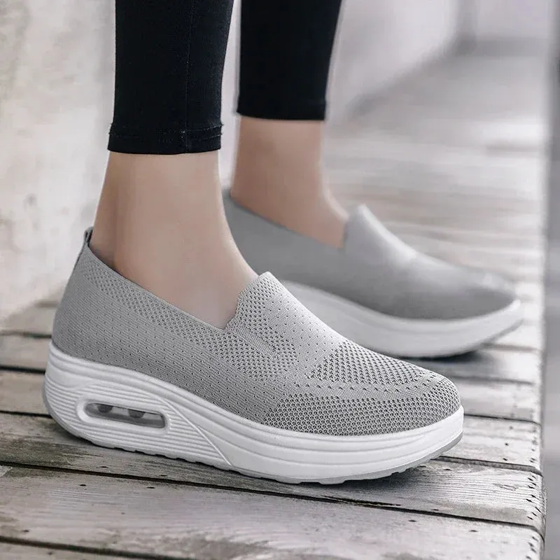 Women’s Slip-On Walking Tennis Shoes  Lightweight Air Cushion Mesh Sneakers