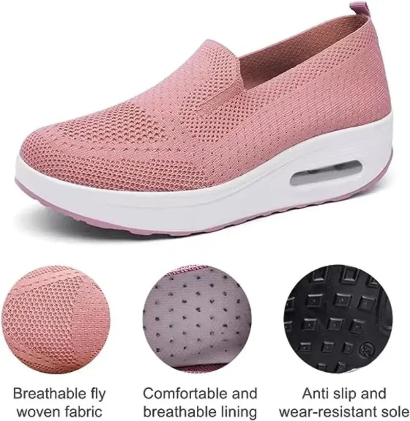 Women’s Slip-On Walking Tennis Shoes  Lightweight Air Cushion Mesh Sneakers