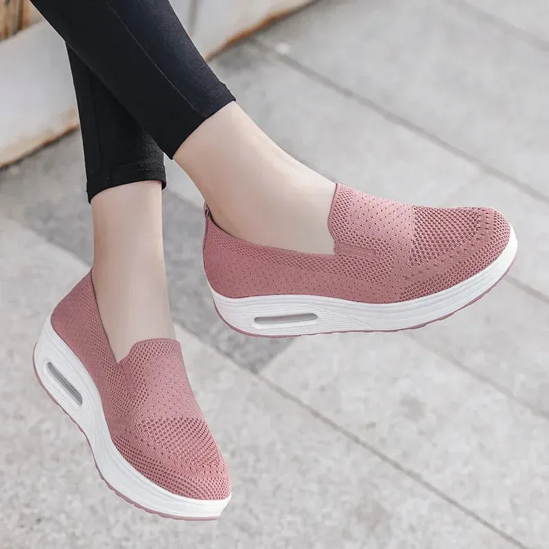 Women’s Slip-On Walking Tennis Shoes  Lightweight Air Cushion Mesh Sneakers