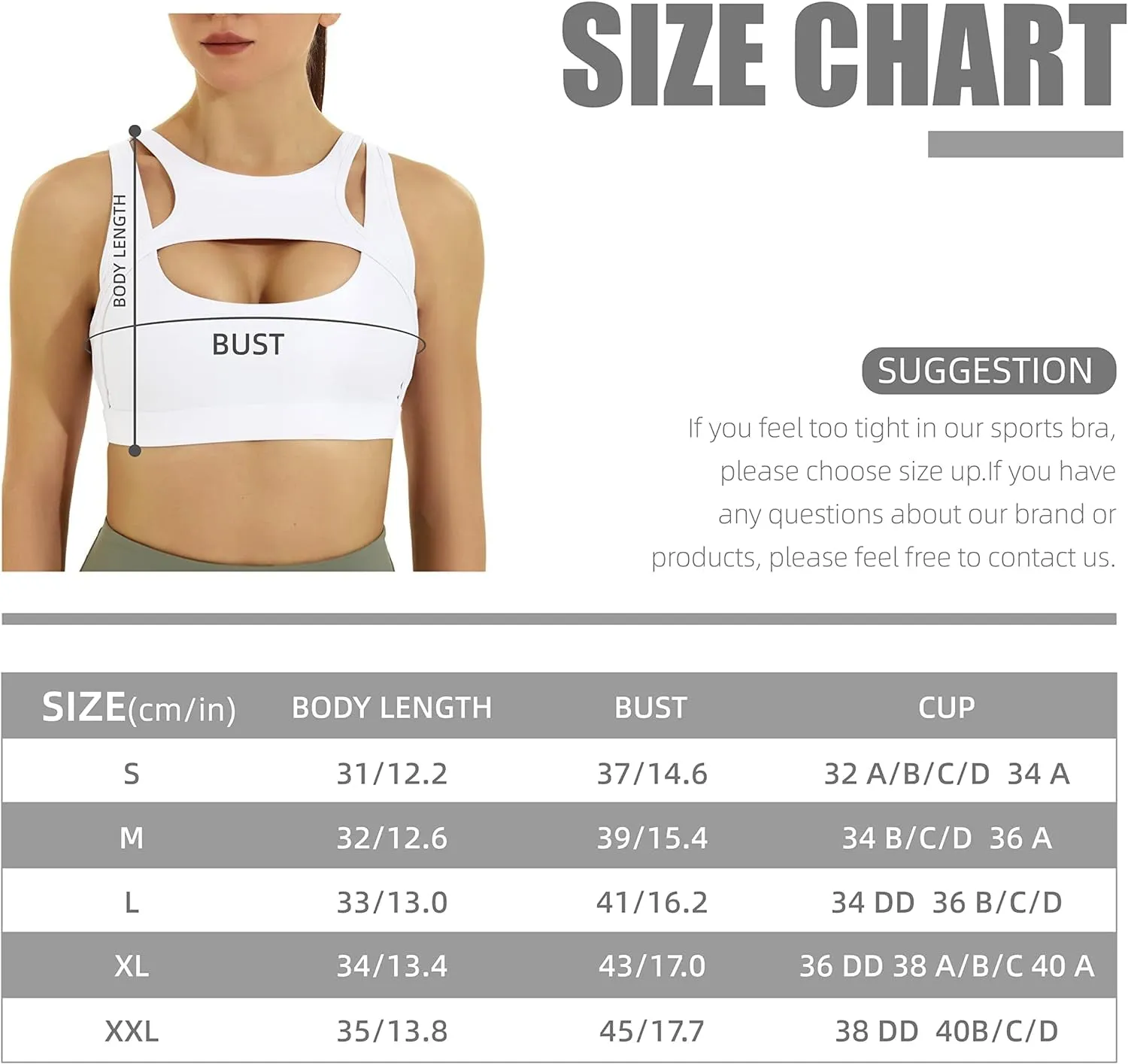 Womens Sports Bras, High Support White Sports Bras for Women Padded Push up Workout Gym Bra with Removable Cups