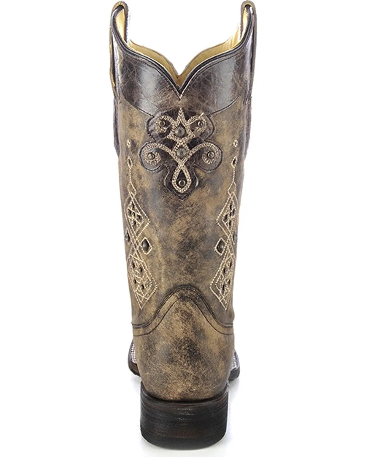 Women's Studded Embroidered Cowgirl Boot Square Toe - R1365