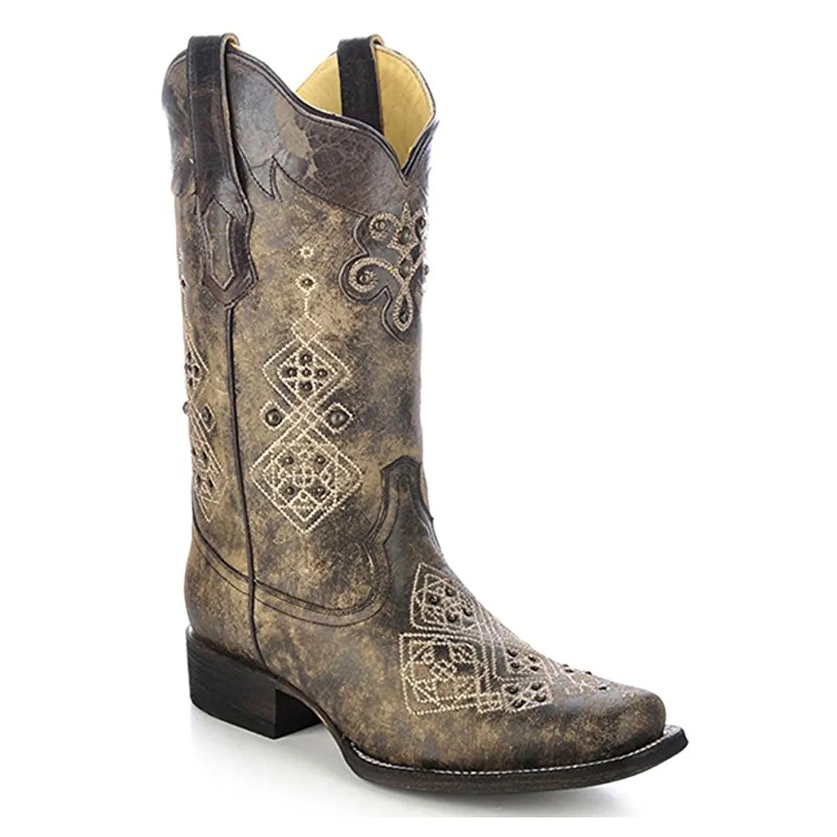 Women's Studded Embroidered Cowgirl Boot Square Toe - R1365