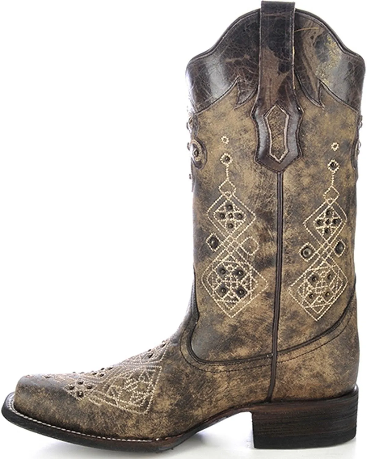 Women's Studded Embroidered Cowgirl Boot Square Toe - R1365