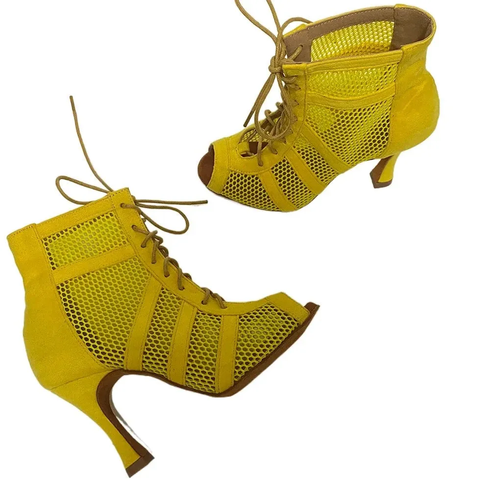 Yellow Suede Latin Ballroom Dancing Boots Soft Insole Latin Dance Shoes