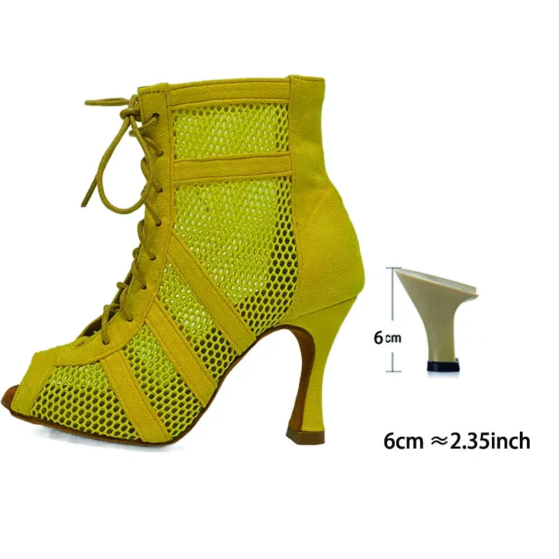 Yellow Suede Latin Ballroom Dancing Boots Soft Insole Latin Dance Shoes