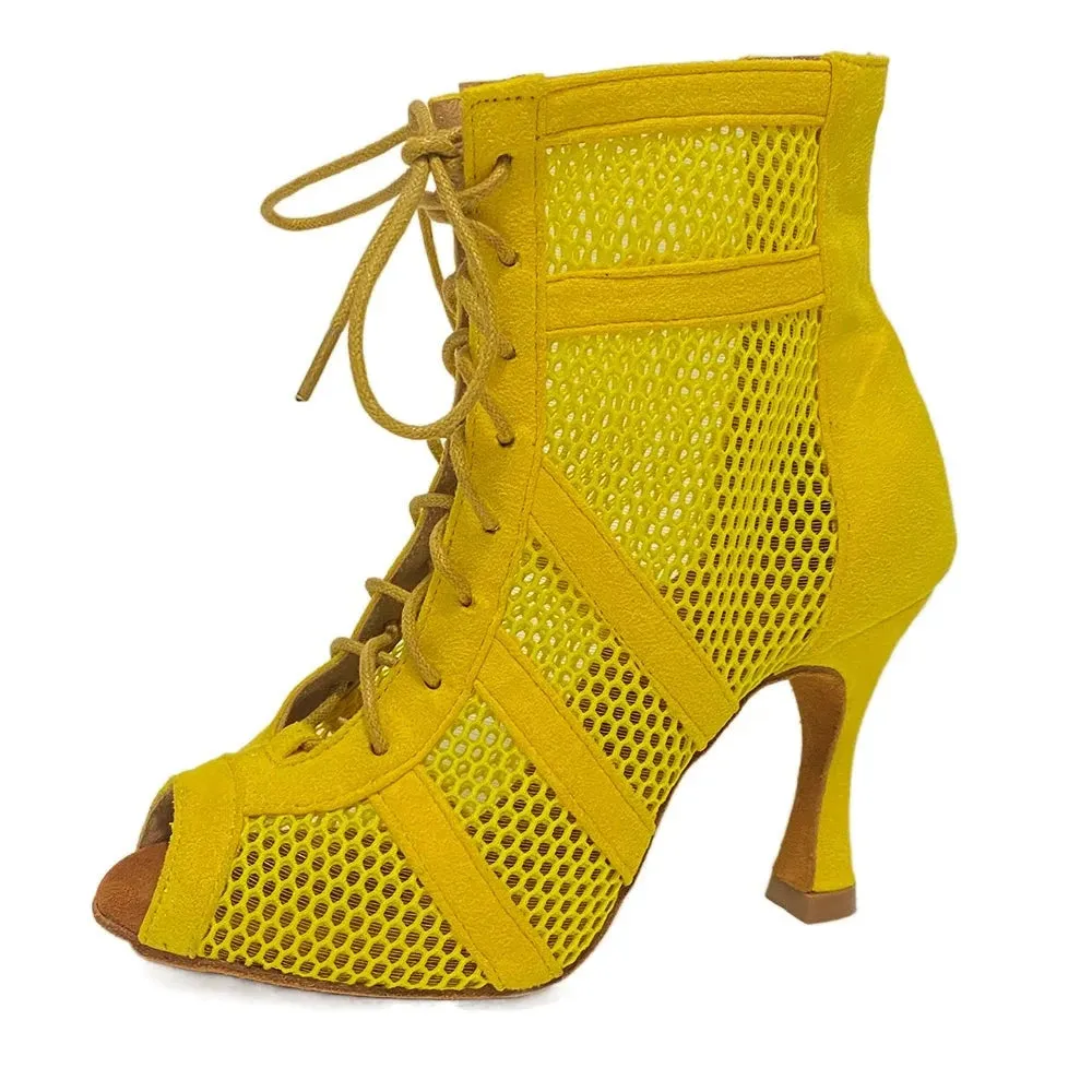 Yellow Suede Latin Ballroom Dancing Boots Soft Insole Latin Dance Shoes