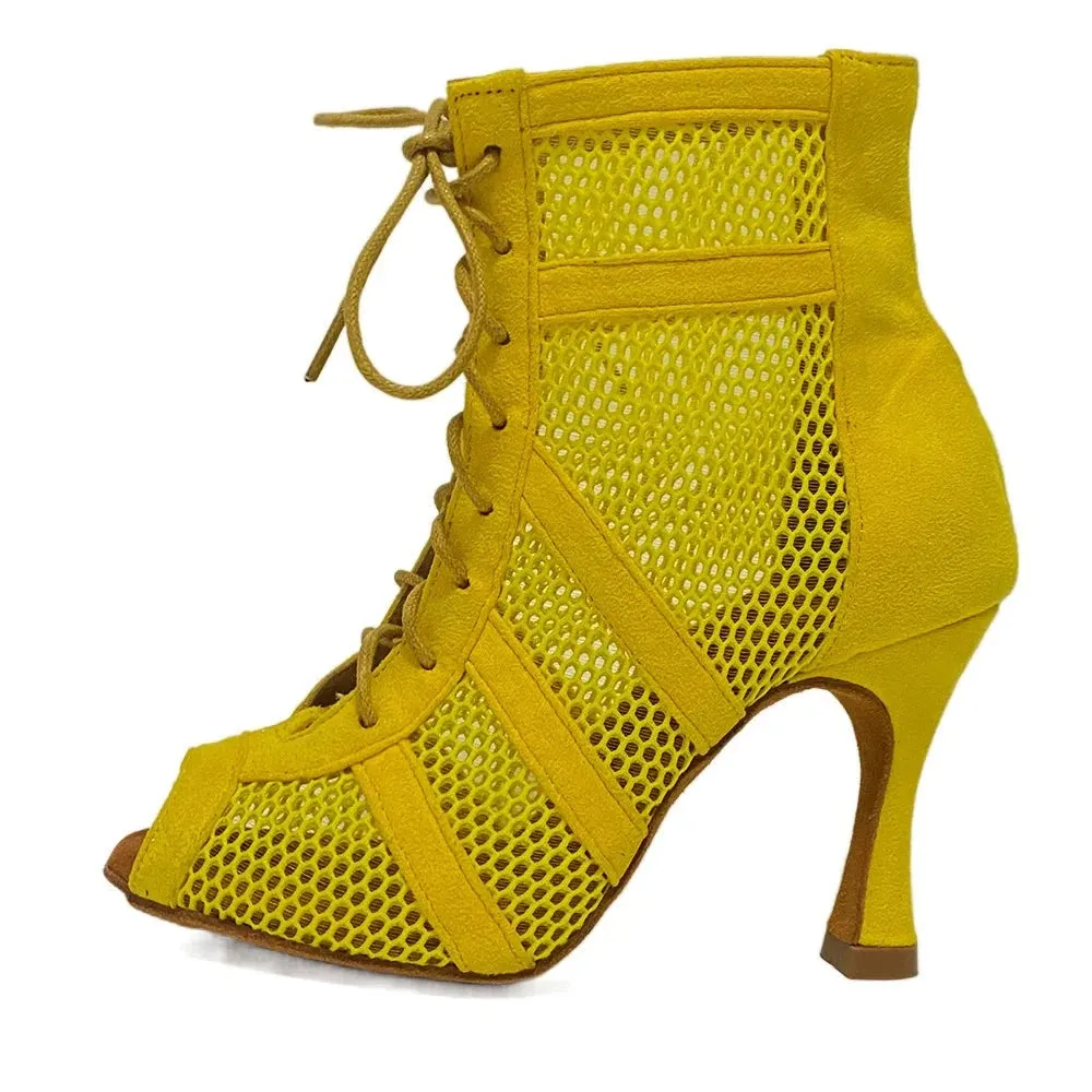 Yellow Suede Latin Ballroom Dancing Boots Soft Insole Latin Dance Shoes