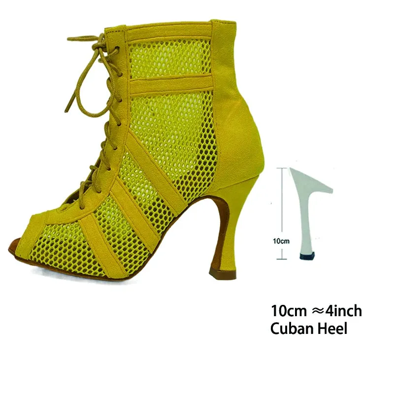 Yellow Suede Latin Ballroom Dancing Boots Soft Insole Latin Dance Shoes