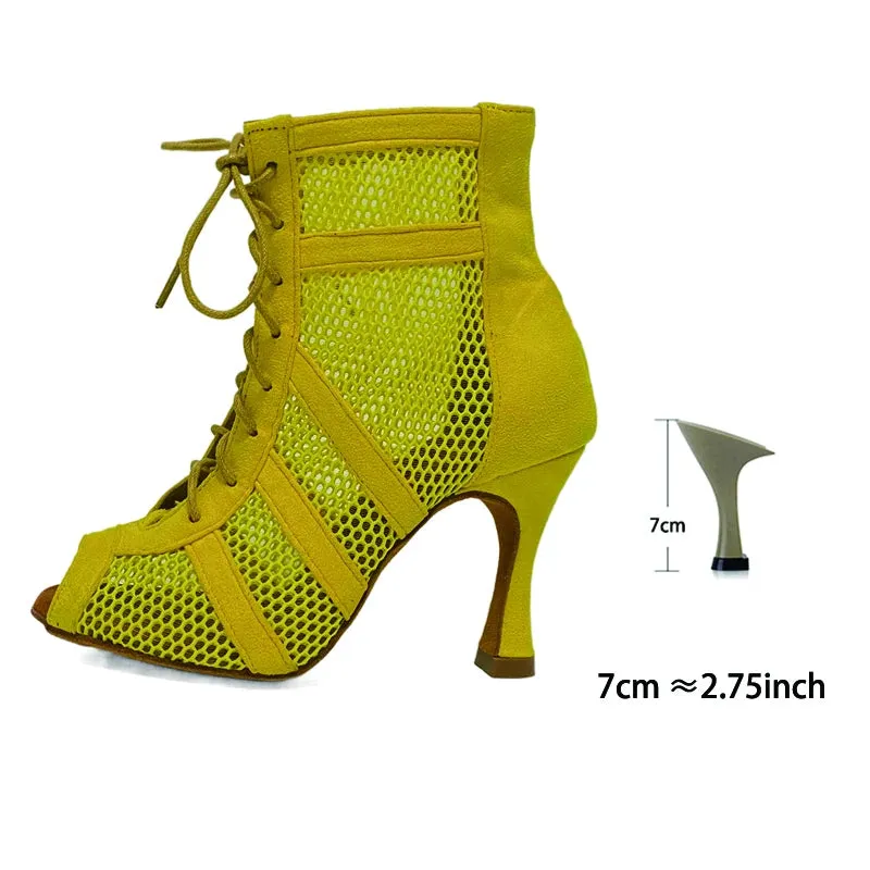 Yellow Suede Latin Ballroom Dancing Boots Soft Insole Latin Dance Shoes