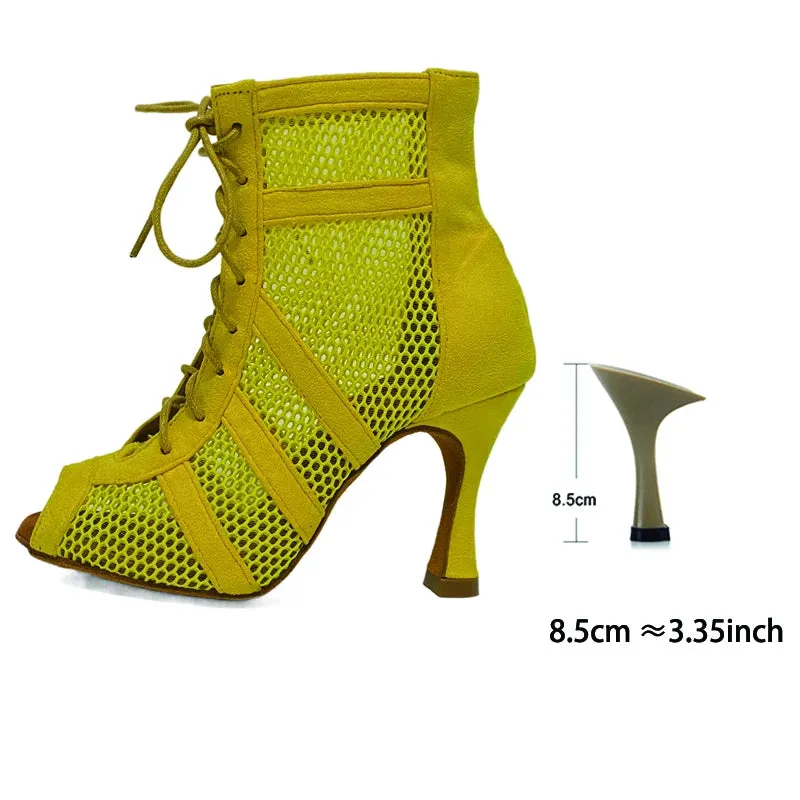 Yellow Suede Latin Ballroom Dancing Boots Soft Insole Latin Dance Shoes