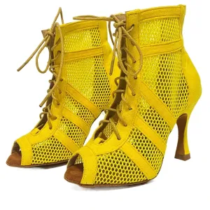 Yellow Suede Latin Ballroom Dancing Boots Soft Insole Latin Dance Shoes