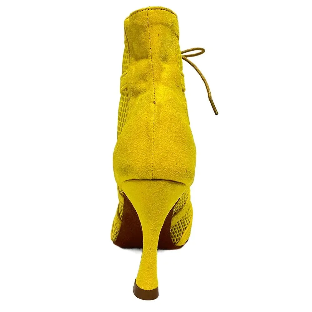 Yellow Suede Latin Ballroom Dancing Boots Soft Insole Latin Dance Shoes