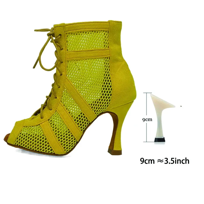 Yellow Suede Latin Ballroom Dancing Boots Soft Insole Latin Dance Shoes